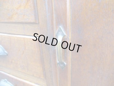 画像12: 昭和レトロ 楢材ガラス戸棚 ダイヤガラス 水屋