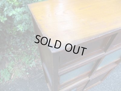 画像9: 昭和レトロ 楢材ガラス戸棚 ダイヤガラス 水屋