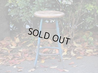 画像2: ヴィンテージ ブルーの鉄脚スツール