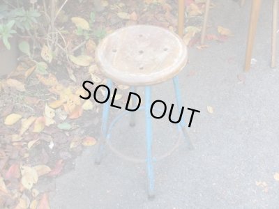 画像3: ヴィンテージ ブルーの鉄脚スツール