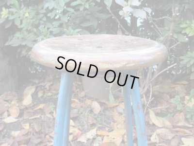 画像4: ヴィンテージ ブルーの鉄脚スツール