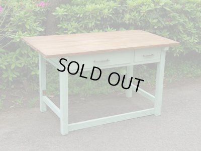 画像3: ペイントされた古い作業台 木製デスク