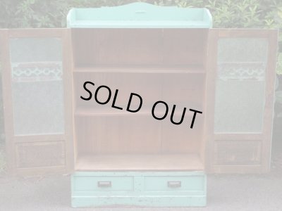 画像4: レトロポップ ペイントされたダイヤガラス戸の本箱 キャビネット