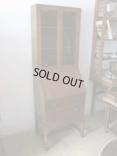 画像2: 古いオーク材ライティングデスク ビューロー ブックケース ヴィンテージ