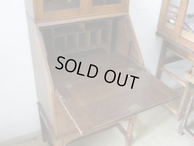 画像3: 古いオーク材ライティングデスク ビューロー ブックケース ヴィンテージ