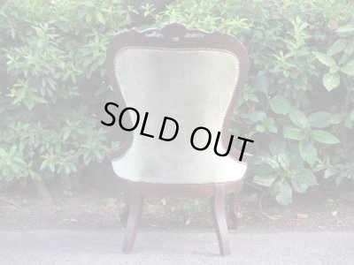 画像4: アンティーク シングルソファ モスグリーン ロココ調 一人掛け (2)