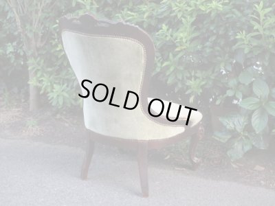 画像2: アンティーク シングルソファ モスグリーン ロココ調 一人掛け (2)