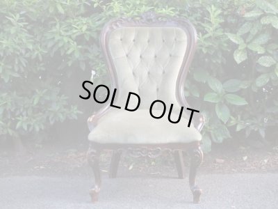 画像3: アンティーク シングルソファ モスグリーン ロココ調 一人掛け (2)