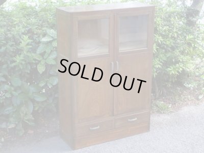 画像3: ヴィンテージ 木味良いガラス本箱 キャビネット 楢材