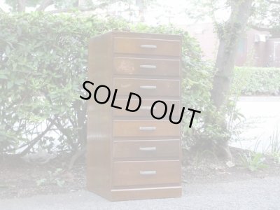 画像2: アンティーク 深い木味の7杯引出し ドロワー A4