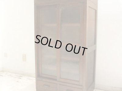 画像5: アンティーク ダイヤガラスのガラス戸棚 食器棚