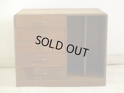 画像4: アンティーク 楢材のブックスタンド付5杯小引出し