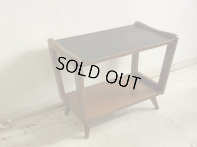 画像2: ヴィンテージ 明るい木味の台形サイドテーブル