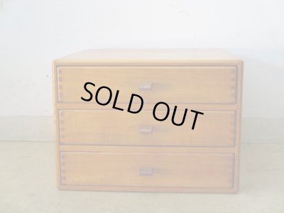 画像3: アンティーク 革ツマミのナラ材3杯小引出し