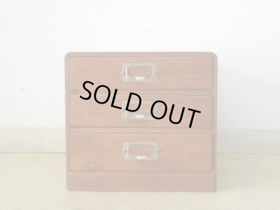 画像3: アンティーク 小ぶりなナラ材3杯小引出し ネームプレート付