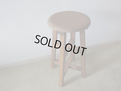 画像3: アンティーク ナラ材のスツール 丸椅子 (1)