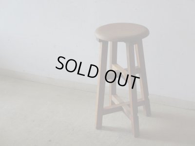 画像2: アンティーク ナラ材のスツール 丸椅子 (1)