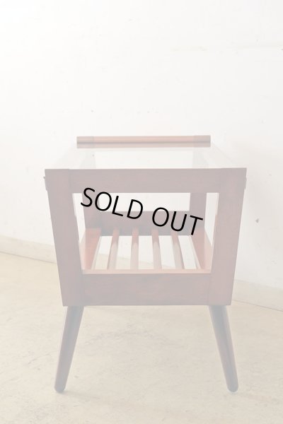 画像3: ヴィンテージ ガラストップサイドテーブル 桜材