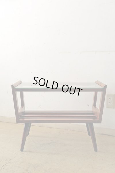 画像2: ヴィンテージ ガラストップサイドテーブル 桜材