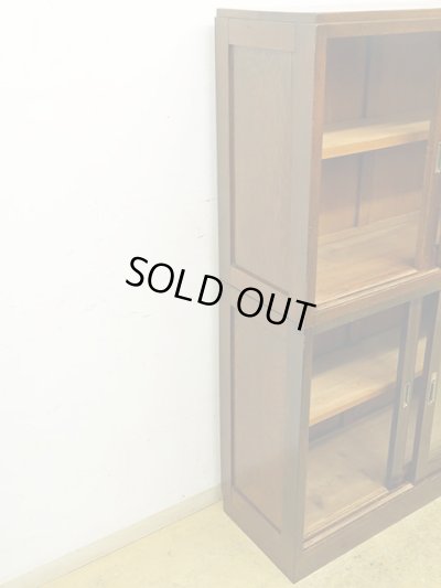 画像2: アンティーク 　ナラ無垢材 ガラス戸棚 食器棚 水屋箪笥