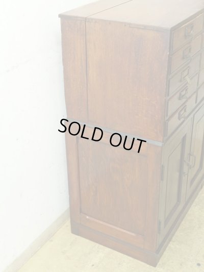 画像3: アンティーク 引き出し10杯 楢材の収納棚