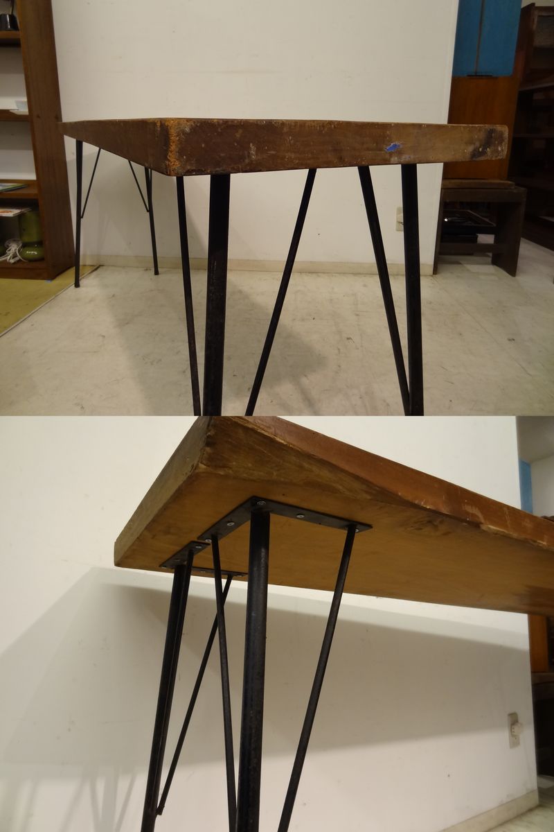 古い鉄脚の横長一枚板テーブル 陳列台 アイアンレッグ - トランジットライフ