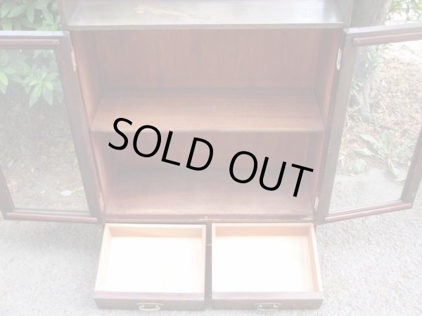 画像9: 昭和レトロ 桜材ガラス棚 本箱