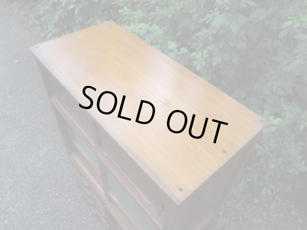 画像7: 昭和レトロ 楢材ガラス戸棚 ダイヤガラス 水屋