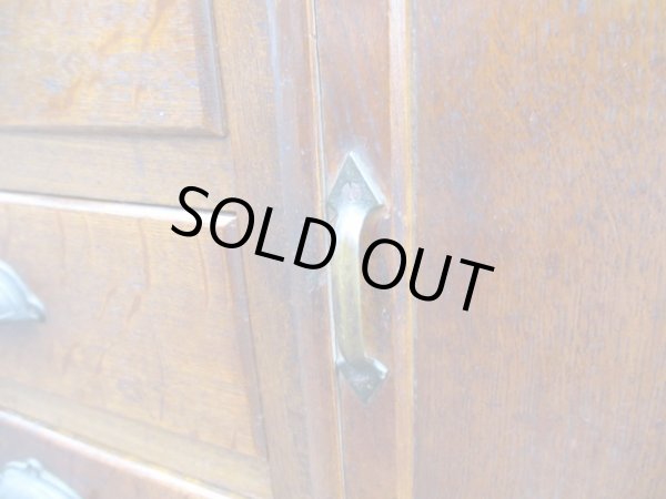 画像12: 昭和レトロ 楢材ガラス戸棚 ダイヤガラス 水屋