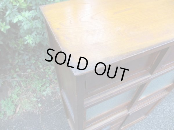 画像9: 昭和レトロ 楢材ガラス戸棚 ダイヤガラス 水屋