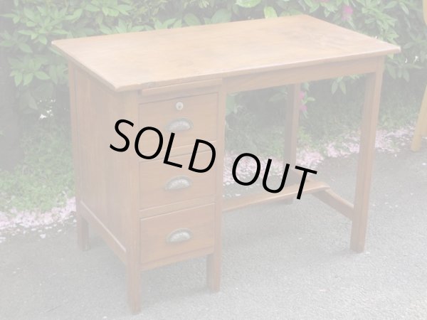 画像2: 古いチーク無垢材一枚板天板の片袖デスク 机