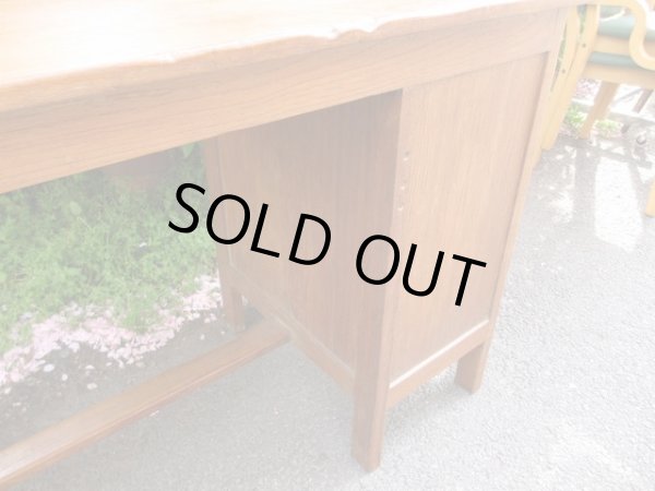 画像11: 古いチーク無垢材一枚板天板の片袖デスク 机