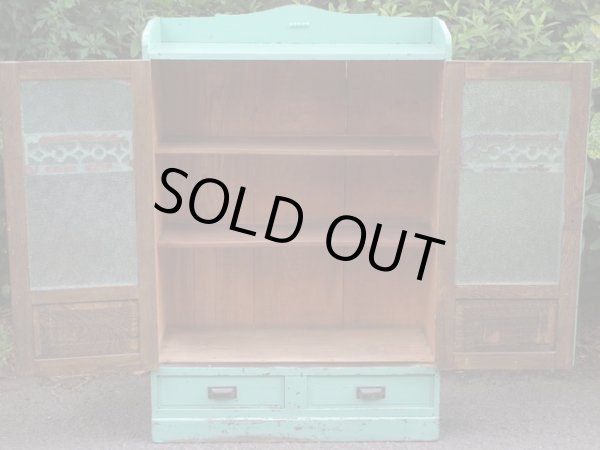 画像4: レトロポップ ペイントされたダイヤガラス戸の本箱 キャビネット