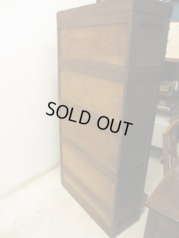 画像6: アンティーク スライド扉のガラス本箱 シャツケース キャビネット 楢材