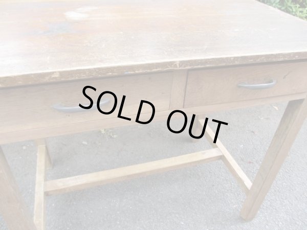 画像10: ヴィンテージ ２杯引出し平机 デスク 作業台