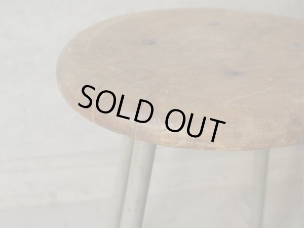 画像6: ヴィンテージ 古い鉄脚のスツール 丸椅子