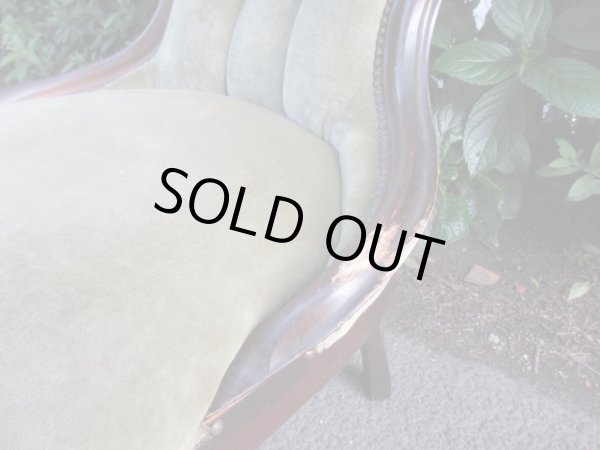 画像11: アンティーク シングルソファ モスグリーン ロココ調 一人掛け (1)