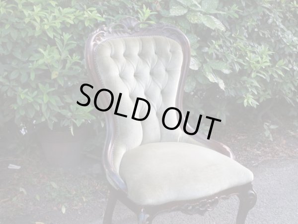 画像6: アンティーク シングルソファ モスグリーン ロココ調 一人掛け (1)