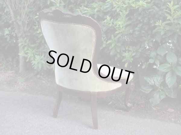 画像2: アンティーク シングルソファ モスグリーン ロココ調 一人掛け (2)