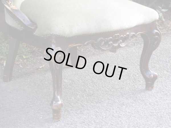 画像6: アンティーク シングルソファ モスグリーン ロココ調 一人掛け (2)