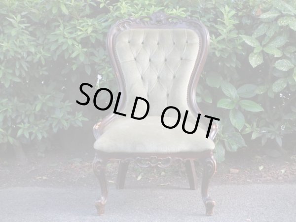 画像3: アンティーク シングルソファ モスグリーン ロココ調 一人掛け (2)