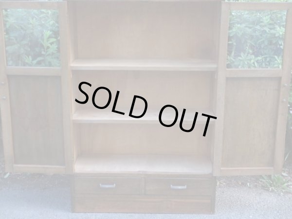 画像4: ヴィンテージ 木味良いガラス本箱 キャビネット 楢材