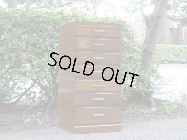 画像2: アンティーク 深い木味の7杯引出し ドロワー A4