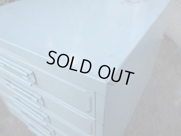 画像6: ヴィンテージ ブルーグレーのメタル製 5杯小引出し ドロワー A4