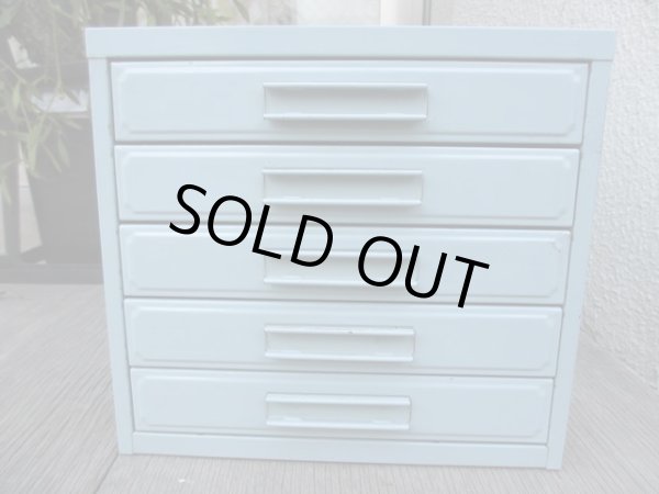 画像3: ヴィンテージ ブルーグレーのメタル製 5杯小引出し ドロワー A4