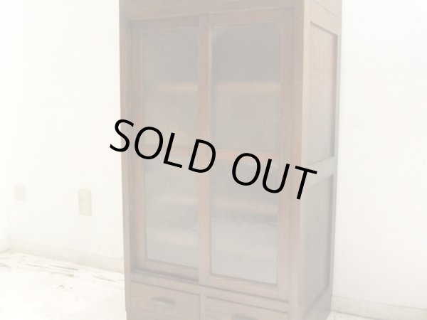 画像5: アンティーク ダイヤガラスのガラス戸棚 食器棚