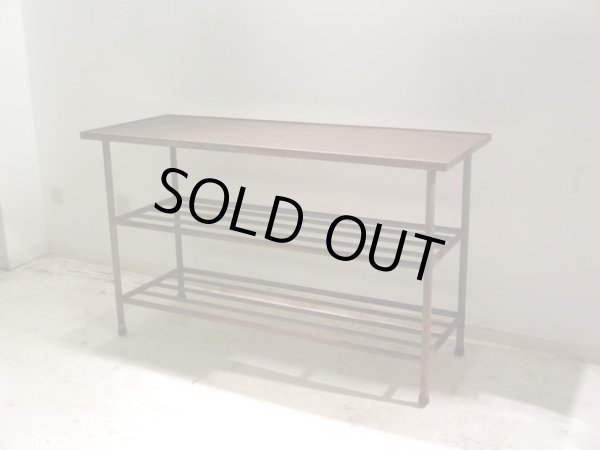 画像1: アンティーク 深い木味の天板 鉄脚テーブル 陳列台