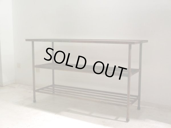 画像6: アンティーク 深い木味の天板 鉄脚テーブル 陳列台