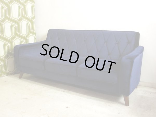 画像1: レトロモダンなネイビーの3人掛けソファ 3P