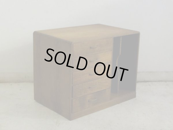 画像2: アンティーク 楢材のブックスタンド付5杯小引出し